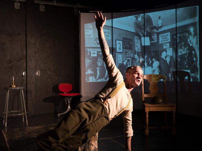 Ryan Kerr merges history and storytelling in a captivating hour-long performance that also features movement, music, projection, and soundscapes. (Photo: Andy Carroll for Public Energy)