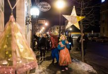 Artist collective Atelier Ludmila is presenting "Granny and The Starchild Winter Solstice Celebration" on Friday, December 21, 2018 in downtown Peterborough, featuring a drummer-led lantern parade and five special stages with dancers, musicians, and puppets performing in and around Peterborough Square. Pictured is the 2017 lantern parade, led by the Starchild. (Photo: Andy Carroll)