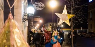 Artist collective Atelier Ludmila is presenting "Granny and The Starchild Winter Solstice Celebration" on Friday, December 21, 2018 in downtown Peterborough, featuring a drummer-led lantern parade and five special stages with dancers, musicians, and puppets performing in and around Peterborough Square. Pictured is the 2017 lantern parade, led by the Starchild. (Photo: Andy Carroll)