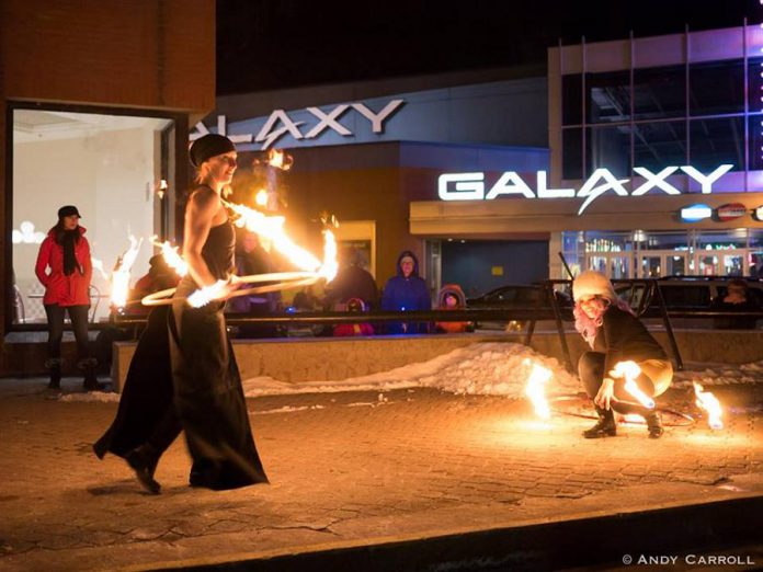 Fire representing the return of the light during the 2017 winter solstice celebration in downtown Peterborough. (Photo: Andy Carroll)
