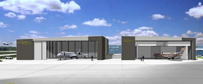 A rendering of the Flying Colours' new 100,000-square-foot hanger at the Peterborough Airport, which is slated to be open by mid-2019. (Illustration: Flying Colours Corp)