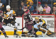 Peterborough Petes' forward Liam Kirk (14), pictured at a game against the Hamilton Bulldogs, has been featured in The New York Times. (Photo: CHL Images)