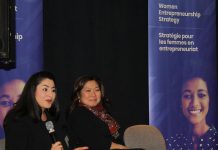 Peterborough-Kawartha MP Maryam Monsef, who is now the Minister for Women and Gender Equality, with Mary Ng, Minister of Small Business and Export Promotion, at a town hall meeting in the Nexicom Studio at Showplace Performance Centre hosted by the Women's Business Network of Peterborough on December 19, 2018. The two federal cabinet ministers met with female entrepreneurs and small business owners to discuss government supports available to women entrepreneurs across Canada. (Photo: Office of Maryam Monsef)