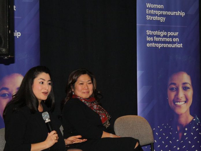 Peterborough-Kawartha MP Maryam Monsef, who is now the Minister for Women and Gender Equality, with Mary Ng, Minister of Small Business and Export Promotion, at a town hall meeting in the Nexicom Studio at Showplace Performance Centre hosted by the Women's Business Network of Peterborough on December 19, 2018. The two federal cabinet ministers met with female entrepreneurs and small business owners to discuss government supports available to women entrepreneurs across Canada. (Photo: Office of Maryam Monsef)