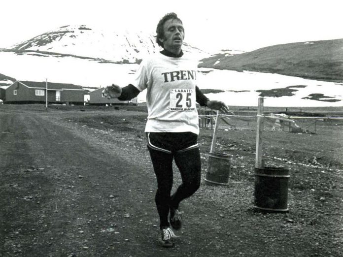 The Peter Adams Winter Run, which raises funds for cthe YMCA Strong Kids Campaign, is named in honour of the late politican Peter Adams, who was an avid runner and one of the run's original race directors. Adams is pictured here finishing the Arctic Marathon in 1979. (Supplied photo)