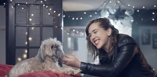 Serena Ryder's new video for the title track from her new record "Christmas Kisses" supports the Ontario SPCA by featuring more than 20 dogs, with some dressed in festive outfits and some giving kisses to their humans. Several dogs and their owners from the Kawarthas appear in the video. (Screenshot)