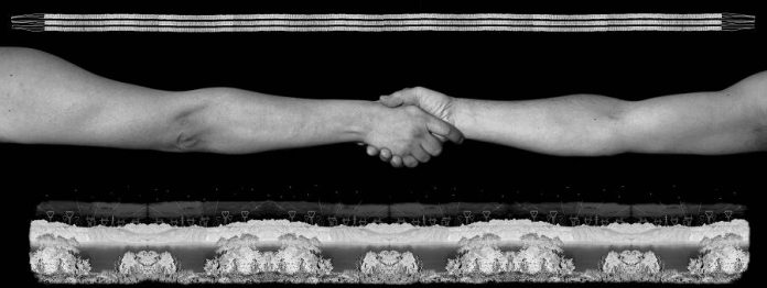  'Unity' (2008, black and white inkjet print, 101.6 x 304.8 cm) by Shelley Niro from the series Borders-Treaties. (Photo courtesy of Art Gallery of Peterborough)