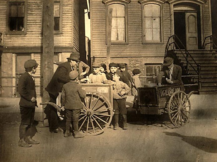 Since the 19th century, local boards of health have played a critical role in improving the health of local residents, such as municipal bylaws to prohibit the sale of unpasteurized milk and milk products. Pictured is the sale of "unsanitary" ice cream circa 1905. On February 9, 2019, Peterborough Public Health and the Peterborough Historical Society are hosting a one-day conference called "Back to the Future: 130 years of Public Health in the Kawarthas". (Photo: Archives of Ontario)