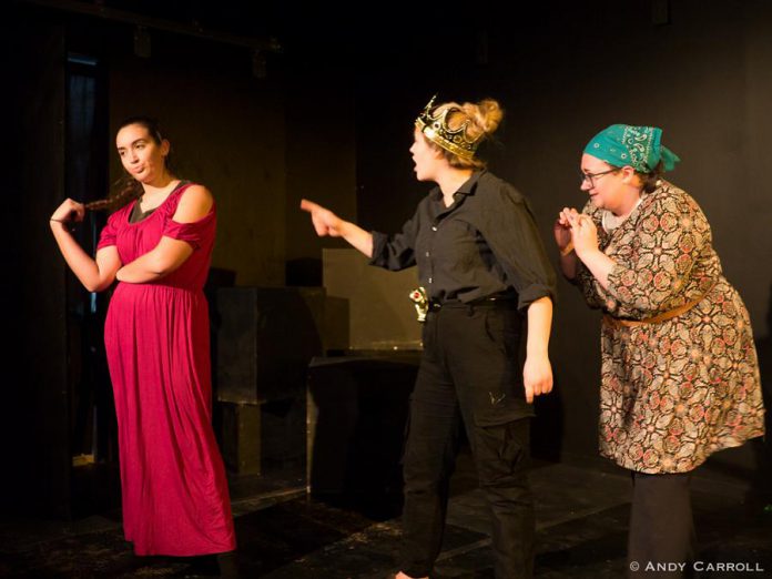 Hannah Lash as Rapunzel with Emma Lee and Victoria Arbour as her parents.  (Photo: Andy Carroll)