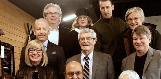 The 2019 Business Hall of Fame inductees were introduced at Venture North on Wednesday, January 16th by Junior Achievement of Peterborough Lakefield Muskoka (JA-PLM). They are, front from left, Michaela Konopaski (representing her father Michael Konopaski of Inclusive Advisory), Dr. Ramesh Makhija of R and R Laboratories, and Janet McLeod of East City Flower Shop; second row, from left, Dana Empey and Scott Stewart of Carlson Wagonlit Stewart Travel, Dave Smith of DNS Realty, and John Gillis of Measuremax; and back row, from left, Scott Stuart of Kawartha TV and Stereo (representing his father Glenn), Shelby Watt of Flavour Fashion, Providence, and S.O.S (inducted with with Mike Watt, not pictured), Scott Wood of Ashburnham Ale House, and Robert Winslow of 4th Line Theatre. (Photo: Paul Rellinger / kawarthaNOW.com)