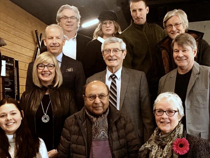 The 2019 Business Hall of Fame inductees were introduced at Venture North on Wednesday, January 16th by Junior Achievement of Peterborough Lakefield Muskoka (JA-PLM). They are, front from left, Michaela Konopaski (representing her father Michael Konopaski of Inclusive Advisory), Dr. Ramesh Makhija of R and R Laboratories, and Janet McLeod of East City Flower Shop; second row, from left, Dana Empey and Scott Stewart of Carlson Wagonlit Stewart Travel, Dave Smith of DNS Realty, and John Gillis of Measuremax; and back row, from left, Scott Stuart of Kawartha TV and Stereo (representing his father Glenn), Shelby Watt of Flavour Fashion, Providence, and S.O.S (inducted with with Mike Watt, not pictured), Scott Wood of Ashburnham Ale House, and Robert Winslow of 4th Line Theatre. (Photo: Paul Rellinger / kawarthaNOW.com)