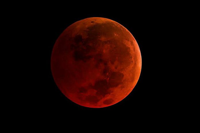 If there are clear skies, the total lunar eclipse overnight on Sunday, January 20, 2019 will be visible in the Kawarthas. When the earth's shadow falls completely over the moon, it will appear "blood" red. (Photo: NASA)