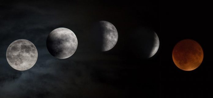 The phases of a total lunar eclipse. The partial eclipse on January 20, 2019 will begin at 10:34 p.m., with the total eclipse beginning at 11:41 p.m. with totality at 12:12 a.m. on January 21, 2019.  (Photo: NASA)
