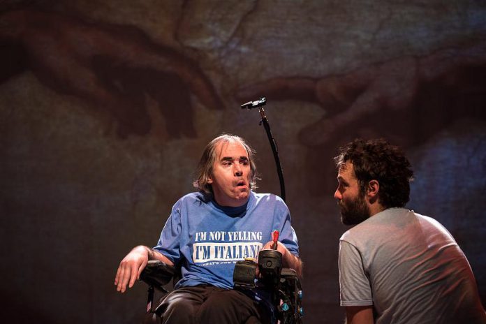 Tony Diamanti and Dan Watson in "This is the Point", based in part on Watson and his wife Christina Serra's real-life experiences with their a nine-year-old non-verbal Bruno who lives with cerebral palsy.  (Photo: Dahlia Katz)