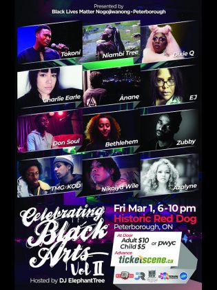 'Celebrating Black Arts Vol II', a  ticketed spoken word and music event at the Red Dog, also features a free art show by Nikoiya Wile and Charlie Earle. (Poster courtesy of Wendy Fischer)