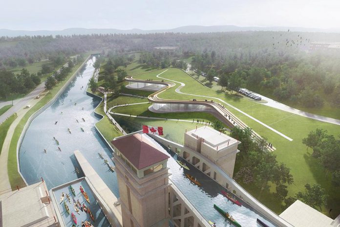 A conceptual rendering of the new Canadian Canoe Museum at the Peterborough Lift Lock National Historic Site. (Illustration: Heneghan Peng and Kearns Mancini Architects)