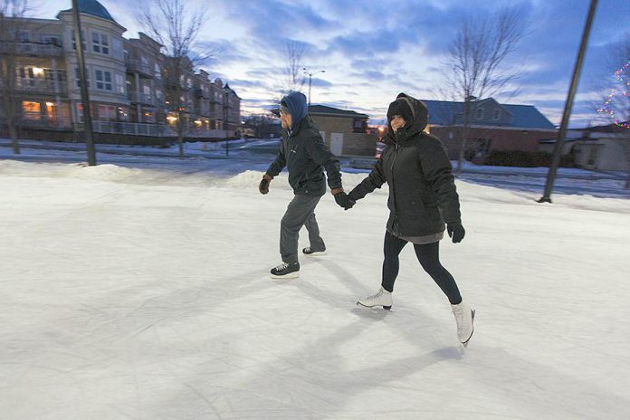 A couple skating at the Rotary Harbourfront Outdoor Skating Rink in Cobourg. (Photo courtesy of the Town of Cobourg)