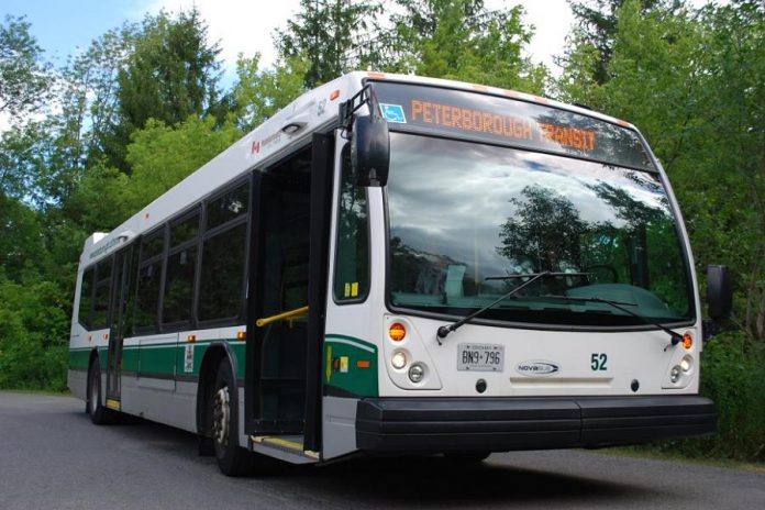 Parents can introduce their children to using public transit by regularly riding the bus together. Peterborough Transit offers a $8 day pass for up to two adults and up to four children to ride the bus all day. (Photo courtesy of GreenUP)