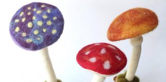 Manon Gagnon of Atelier Frankie is a felt and fibre artist who creates whimsical works of art like these mushrooms. She is one of more than 40 local artisans whose handmade products and crafts are available at the GreenUP Store at 378 Aylmer Street North in downtown Peterborough. (Photo: Manon Gagnon)