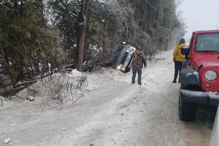 A vehicle also went off the road on County Road 6. (Photo courtesy of Geri-Lynn Cajindos)