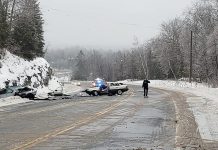 A serious two-vehicle accident on February 3, 2019 on Highway 28 on the hill between Big Cedar Lake Road and Mt. Julian Viamede Road. (Photo courtesy of Geri-Lynn Cajindos)