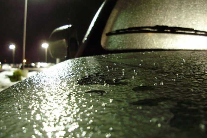 Ice pellets and freezing rain on car