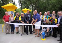 Along with other local Rotary clubs, the Rotary Club of Peterborough Kawartha is all about serving the community, such as helping to fund Peterborough's first outdoor adult gym in Beavermead Park in 2018. But it's not all hard work in Rotary: there's also a strong social component featuring a lot of camaraderie and a lot of fun. (Photo: Jeannine Taylor / kawarthaNOW.com)