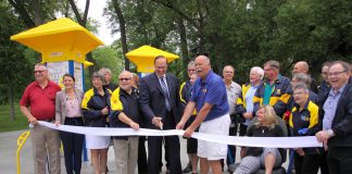 Along with other local Rotary clubs, the Rotary Club of Peterborough Kawartha is all about serving the community, such as helping to fund Peterborough's first outdoor adult gym in Beavermead Park in 2018. But it's not all hard work in Rotary: there's also a strong social component featuring a lot of camaraderie and a lot of fun. (Photo: Jeannine Taylor / kawarthaNOW.com)