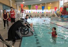 The "pool pod" at Peterborough Sport and Wellness Centre at Fleming College assists people with mobility impairments to get in and out of a pool independently. (Photo: City of Peterborough)