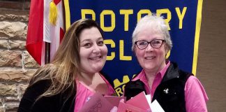 Barb Overwijk from Rubidge Retirement Residence and Kawartha Rotary member Janet McLeod with a few of the 80 customized Valentine's Day cards Rotary members made for residents of Rubidge Retirement Residence in Peterborough. (Photo courtesy of Rotary Club of Peterborough Kawartha)