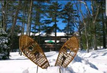 A pair of snowshoes at Westwind Inn on the shores of Lower Buckhorn Lake, an ideal destination for a romantic getaway, some winter fun, or maybe a bit of both. You can also rent private cottages at Beachwood Resort or Catalina Bay Resort, visit Gallery on The Lake, Whetung Ojibwa Centre, and Kawartha Country Wines, eat at Lock Stop Cafe or Pizza Alloro, and more. (Photo courtesy of Westwind Inn)