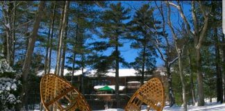 A pair of snowshoes at Westwind Inn on the shores of Lower Buckhorn Lake, an ideal destination for a romantic getaway, some winter fun, or maybe a bit of both. You can also rent private cottages at Beachwood Resort or Catalina Bay Resort, visit Gallery on The Lake, Whetung Ojibwa Centre, and Kawartha Country Wines, eat at Lock Stop Cafe or Pizza Alloro, and more. (Photo courtesy of Westwind Inn)