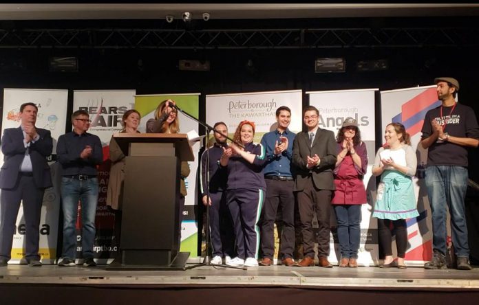 The six finalists of the 2019 Bears' Lair entrepreneurial competition are Transit One, AVROD, Alexander Optical, Electric Juice Factory, Emily Mae's Cookies & Sweets, and PedalBoro. (Photo: Jeannine Taylor / kawarthaNOW.com)