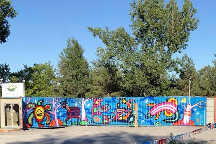 Healing House Medicinals is the most distinctive cannabis dispensary in Alderville First Nation, consisting of two shipping containers that have been joined together and painted with graffiti. (Photo: Healing House Medicinals)