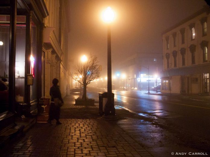 Fog on Hunter Street in downtown Peterborough, 2013.  (Photo: Andy Carroll)