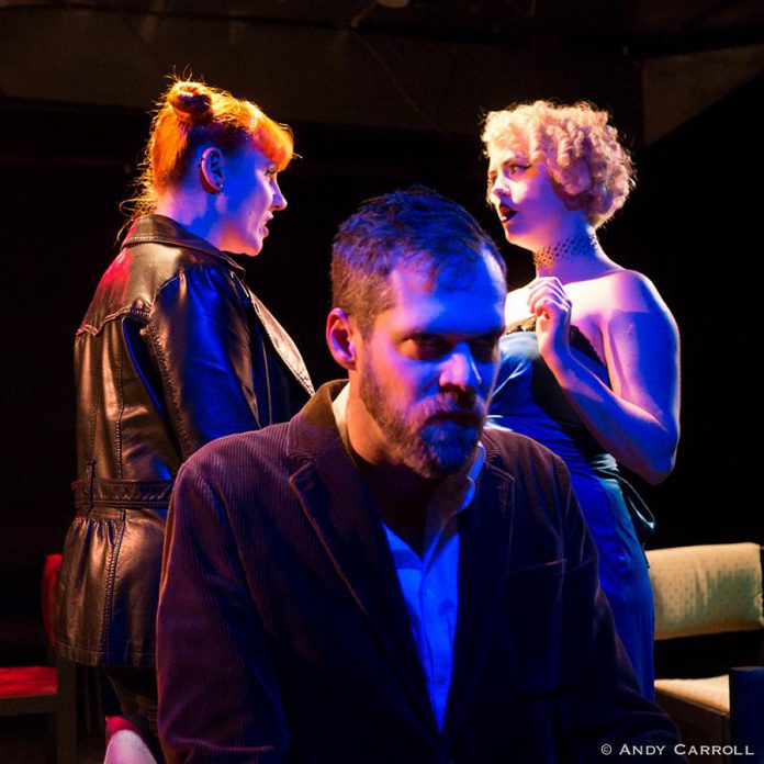 Nikki Weatherdon, Derek Bell, and Quinn Ferentzy in Jean-Paul Sartre's "No Exit"  at The Theatre on King, 2017. (Photo: Andy Carroll)