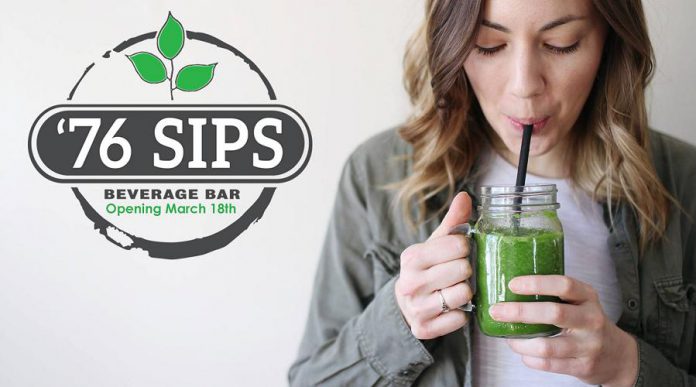 '76 Sips at the Lansdowne Street location of Joanne's Place Health Foods in Peterborough, which opened on March 18, 2019, offers healthy smoothies along with organic teas, coffee, and baked goods. (Photo: Joanne's Place)