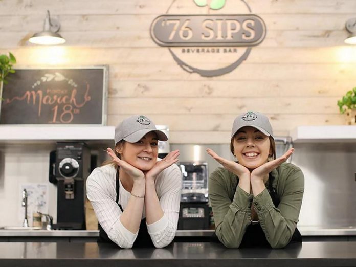 Rebecca and Hannah are ready to serve you at '76 Sips, the new beverage bar at the Lansdowne Street location of Joanne's Place Health Foods. The beverage bar opened on March 18, 2019. (Photo: Joanne's Place)