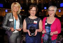 Gwyneth James of Cody & James Chartered Professional Accountants (middle) was named the Business Woman of the Year at the 2016 Peterborough Examiner Women in Business Awards, with Bridget Leslie of My Left Breast (left) and Betty Halman-Plumley of Investors Group (right) as finalists. The 2019 Women in Business Award, along with the Judy Heffernan Award, is now being presented by the Women's Business Network of Peterborough. Nominations for the two awards are now open until March 16, 2019. (Supplied photo)