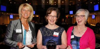 Gwyneth James of Cody & James Chartered Professional Accountants (middle) was named the Business Woman of the Year at the 2016 Peterborough Examiner Women in Business Awards, with Bridget Leslie of My Left Breast (left) and Betty Halman-Plumley of Investors Group (right) as finalists. The 2019 Women in Business Award, along with the Judy Heffernan Award, is now being presented by the Women's Business Network of Peterborough. Nominations for the two awards are now open until March 16, 2019. (Supplied photo)