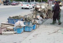 On July 15, 2004, a small but spectacular storm dumped more than 150 mm of rain in parts of the City of Peterborough in less than an hour. The city's sewer system couldn't cope with the huge volume of water, leading to back-ups and basement flooding. Around 12,500 tons of materials were placed in the landfill in the two weeks following the flood. (Photo: City of Peterborough)