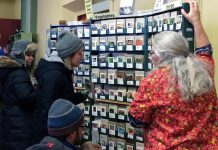 A vendor at last year's Seedy Sunday Peterborough help attendees select from a variety of organic vegetable and herb seeds. The 2019 event takes place on Sunday, March 10th from noon to 5 p.m. at Emmanuel East United Church. (Photo: Jillian Bishop)