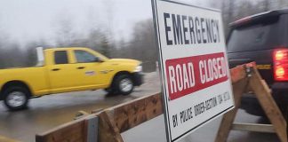 Highway 28 is closed between Haultain Road and Apsley while police document a head-on-collision that claimed the life of one driver. Pictured is a closure of Highway 28 following another head-on collision in February 2019 on the same stretch of highway. (Photo courtesy of Geri-Lynn Cajindos)