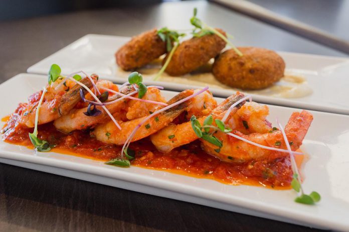 Another locally inspired starter at the Riverside Grill Restaurant at Holiday Inn Peterborough-Waterfront are drunken shrimp poached in beer from Smithavens Brewing Company.  (Photo: Miranda Studios)