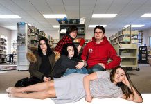 The young actors in the Lindsay Little Theatre stage production of "The Breakfast Club" mimic the original theatrical poster for the 1985 film, with Brooklyn Currins as outcast Allison Reynolds, Tyrnan O'Driscoll (back) as rebel John Bender, Ce'nedra Goswell (centre) as nerd Brian Johnson, Colin Dussome as jock Andrew Clark, and Sophie Ballam (front) as the pampered Claire Standish. (Photo: Lindsay Little Theatre)