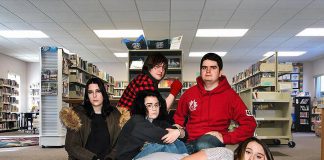 The young actors in the Lindsay Little Theatre stage production of "The Breakfast Club" mimic the original theatrical poster for the 1985 film, with Brooklyn Currins as outcast Allison Reynolds, Tyrnan O'Driscoll (back) as rebel John Bender, Ce'nedra Goswell (centre) as nerd Brian Johnson, Colin Dussome as jock Andrew Clark, and Sophie Ballam (front) as the pampered Claire Standish. (Photo: Lindsay Little Theatre)
