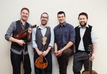 There's no shortage of live music to celebrate St. Patrick's Day on Sunday, March 17th, including Peterborough's own modern Celtic quartet Hunt The Hare (Kane Miller, Jonathan Berlingeri, Frank Callaghan, and Brendan Quigley), who are performing a free show at the Canoe & Paddle in Lakefield on Sunday night. (Publicity photo)