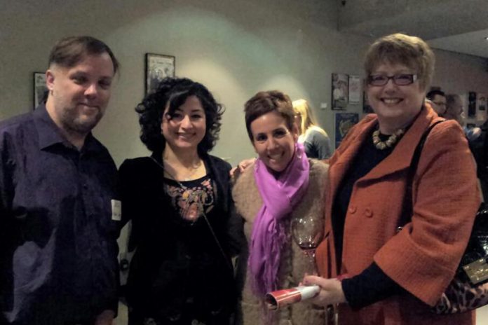 Judy Heffernan (right) pictured at a business event in 2012 with (from left to right) local artist Jeffery Macklin, Maryam Monsef (before she entered politics), and Carol Lawless.  Heffernan, a tireless promoter of the entrepreneurial dreams and passions of women, passed away in 2013 after a brief battle with brain cancer. (Photo: Jeannine Taylor)