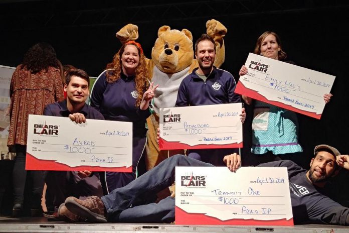  The four runners-up (Jeremy Brooks of AVROD, Hillary Flood and Pete Rellinger of PedalBoro, Jen Wight of Emily Mae's Cookies & Sweets, and Husayn Dharshi of Transit One) each received a cash prize of $1,000. (Photo: Paula Kehoe)