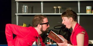 Chris Jardin as Earnest and Robyn Smith as Ernestine, newlyweds who move into their first home and soon discover each other's annoying foibles. Directed by Ryan Kerr, "The Anger in Ernest and Ernestine" runs at The Theatre on King in downtown Peterborough from April 11 to 13, 2019. (Photo: Andy Carroll)